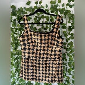 House of Harlow 1960 Tweed Crop Top & Skirt Houndstooth Set Tan/Black